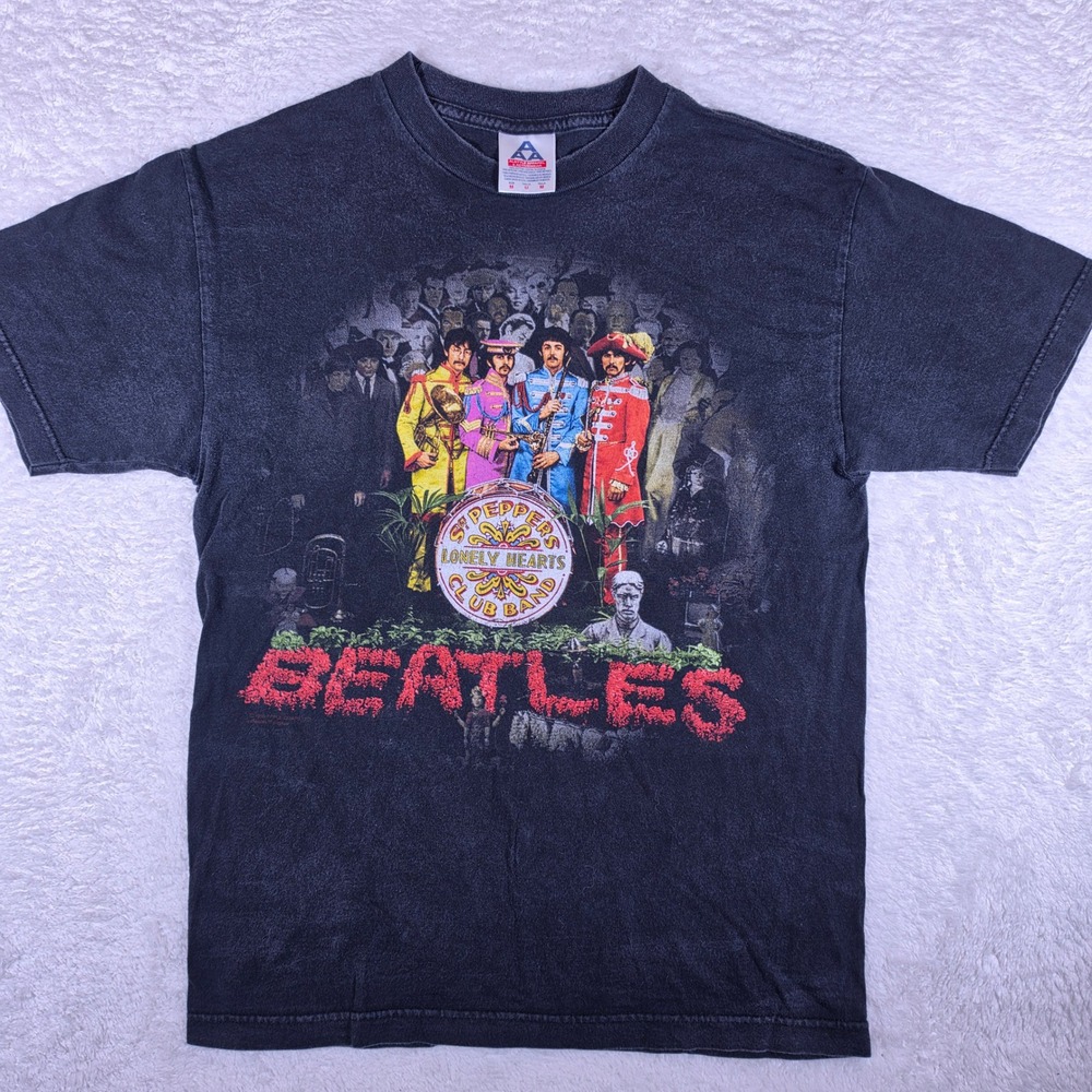 Vintage Alstyle The Beatles Sgt Peppers Mens M Black Graphic Tee 1999 USA Made